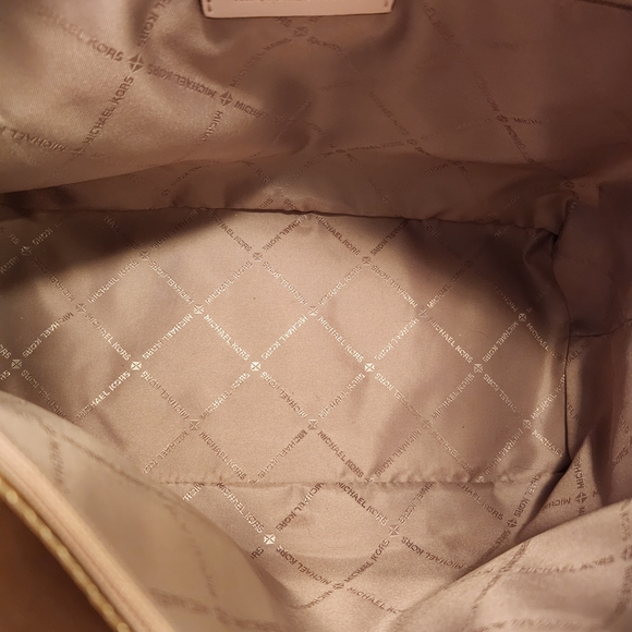 Michael Kors Jet Set Travel Small Metallic Logo Top-Zip Tote Bag in Rose Gold - Picture 10 of 14